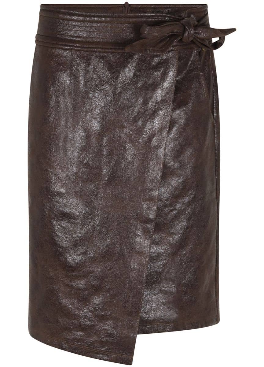 Tramontana Skirt Shiny Coated Suedine Dark Brown