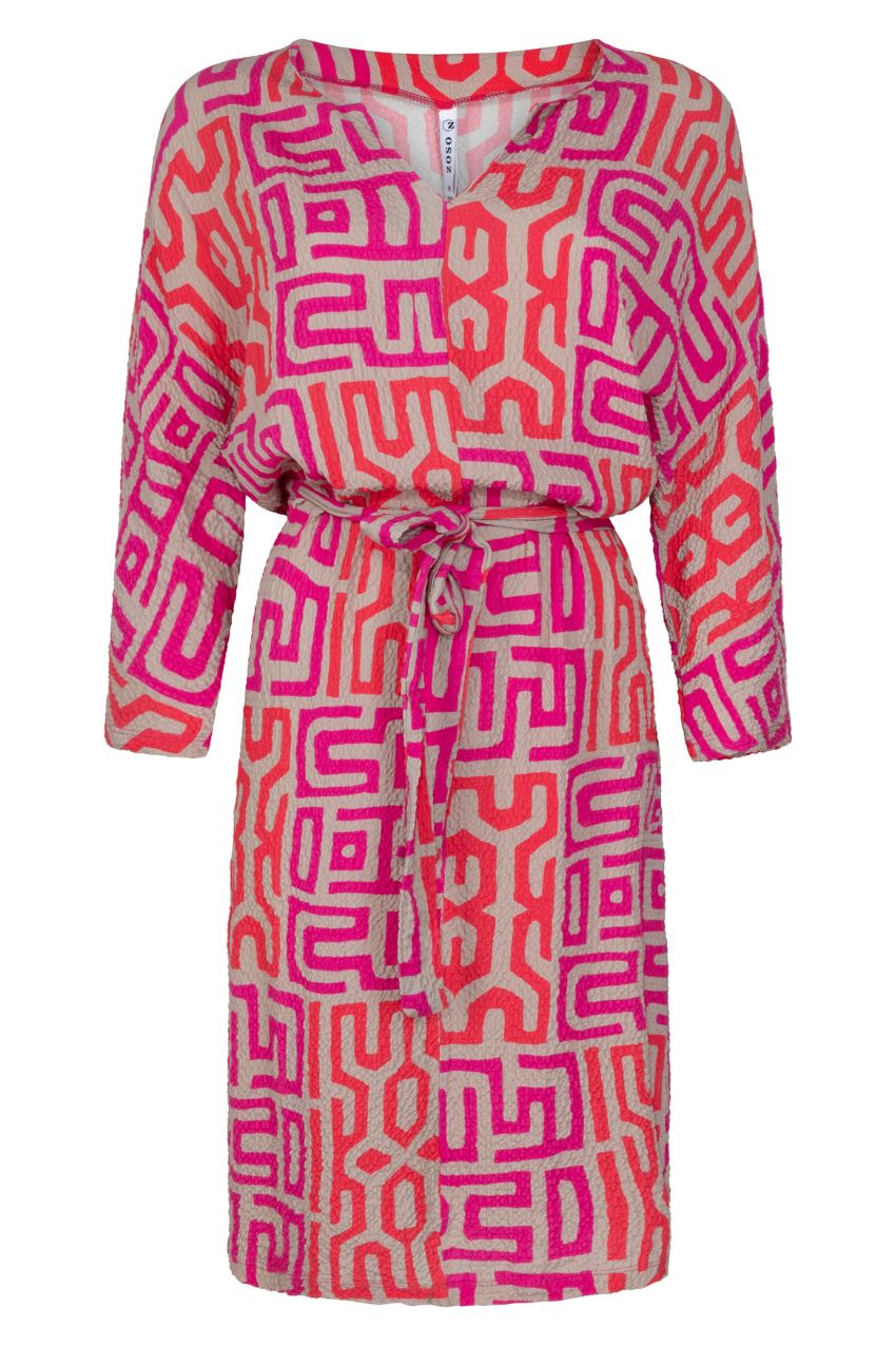 ZOSO 231 Leonie Fantasy Fabric Printed Dress Sand/Pink
