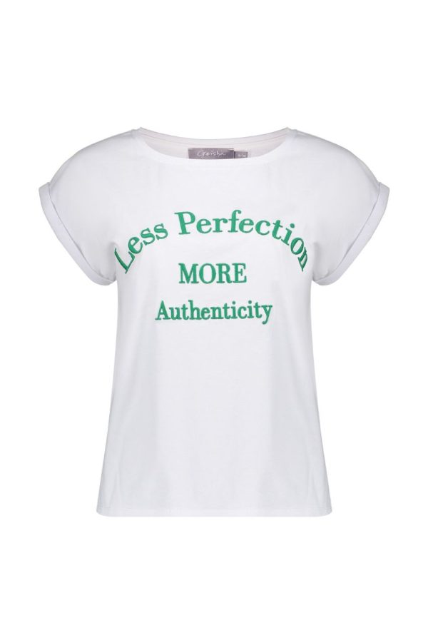Geisha T-Shirt Embroided Text 32104-41 White/Green