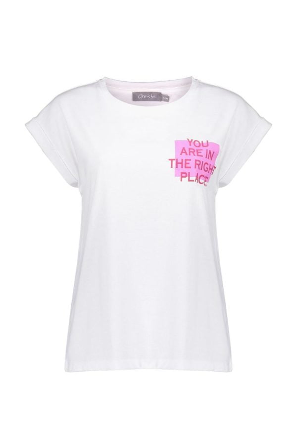 Geisha T-Shirt You Are In The Right Place 32102-41 0ff-White/Pink/Fuchsia.