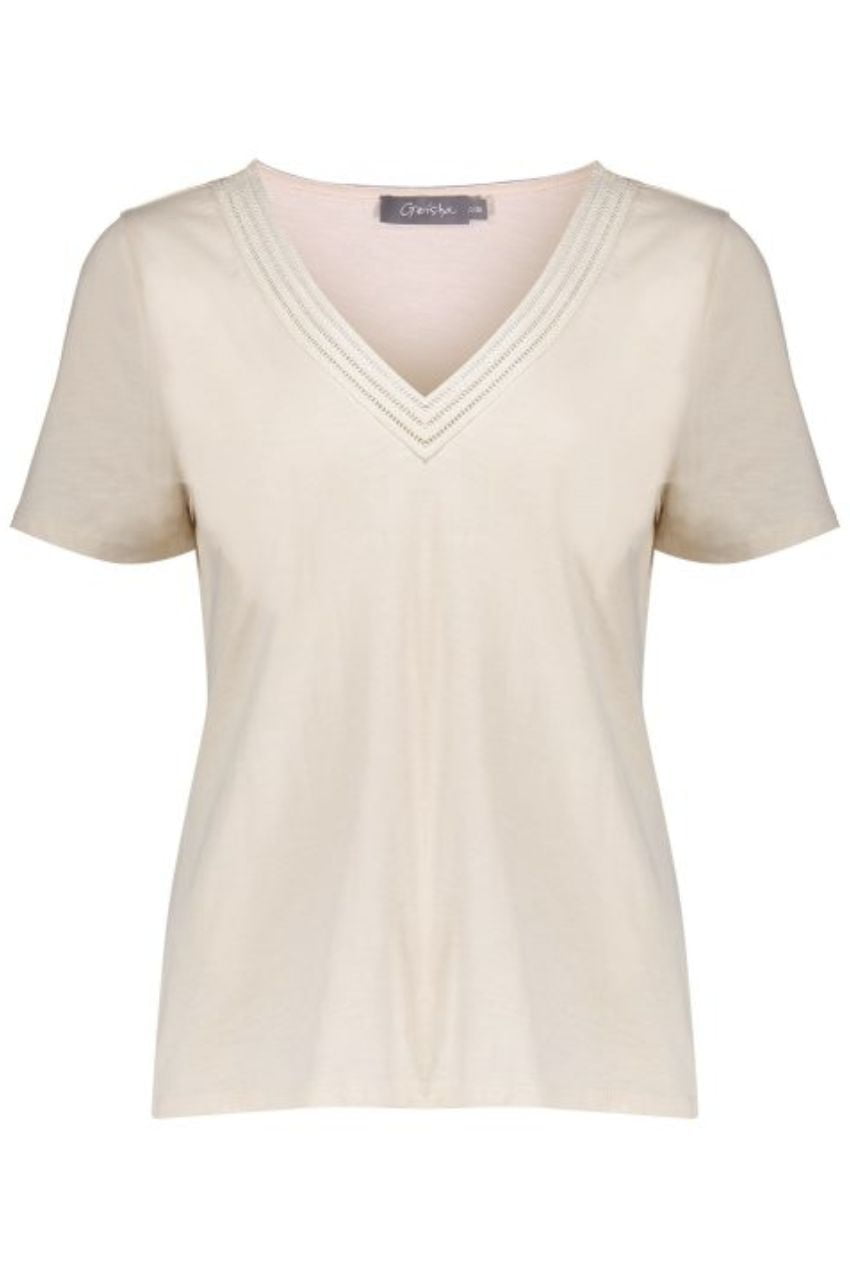 Geisha T-Shirt With Fancy Knitted Tape 32081-47 Sand