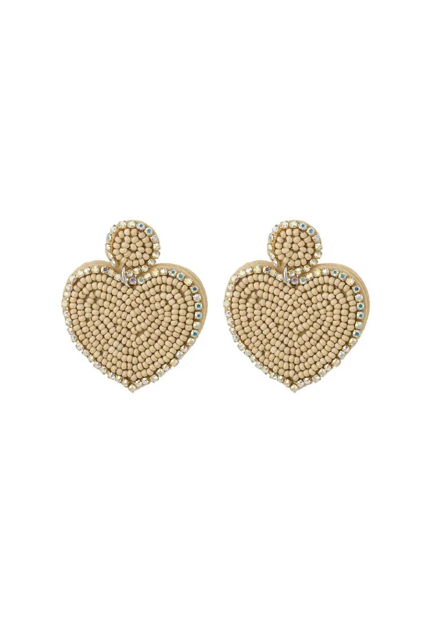 Earring Beads Heart & Circle Beige