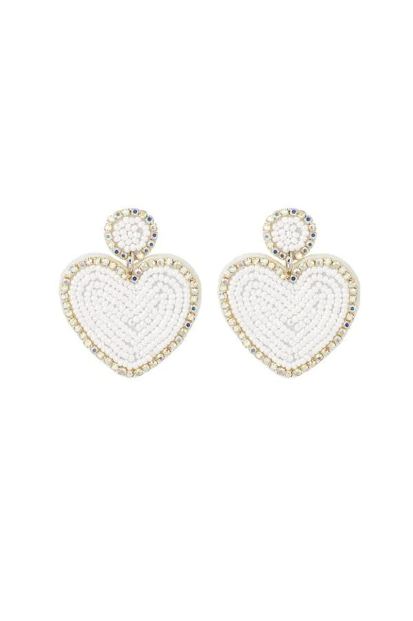 Earring Beads Heart & Circle White