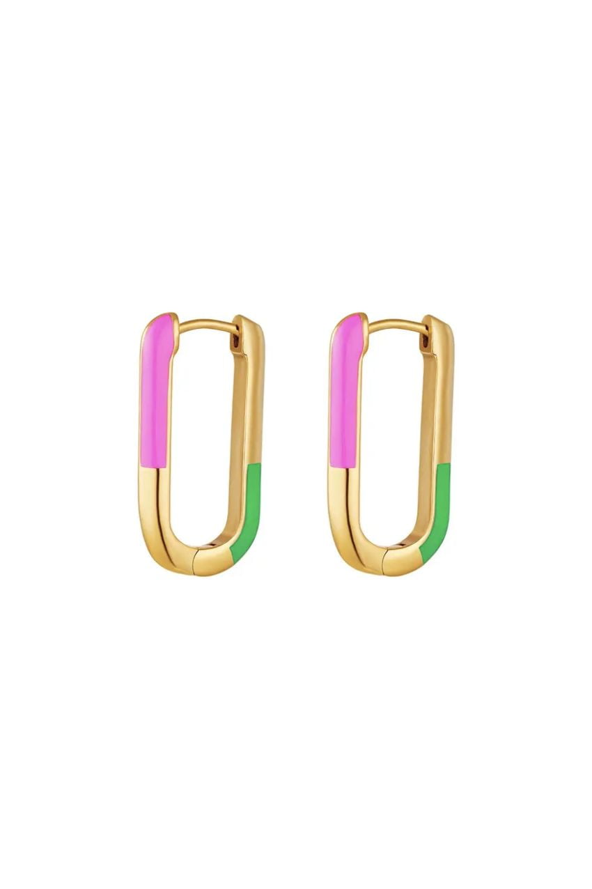 Square Earrings Color Block Pink & Green