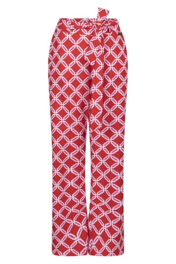 Zoso 232 Maggy Printed Crepe Pant Fiery Red/White