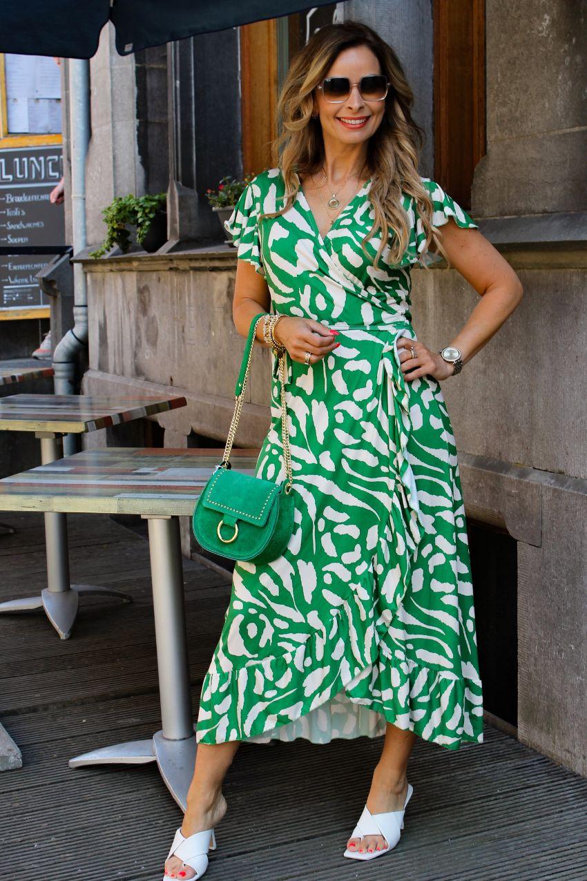 Angie Printed Dress Green/White