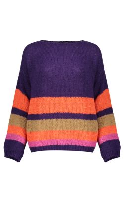 Geisha 34554-70 Pullover Stripes Purple/Hot Coral/Camel