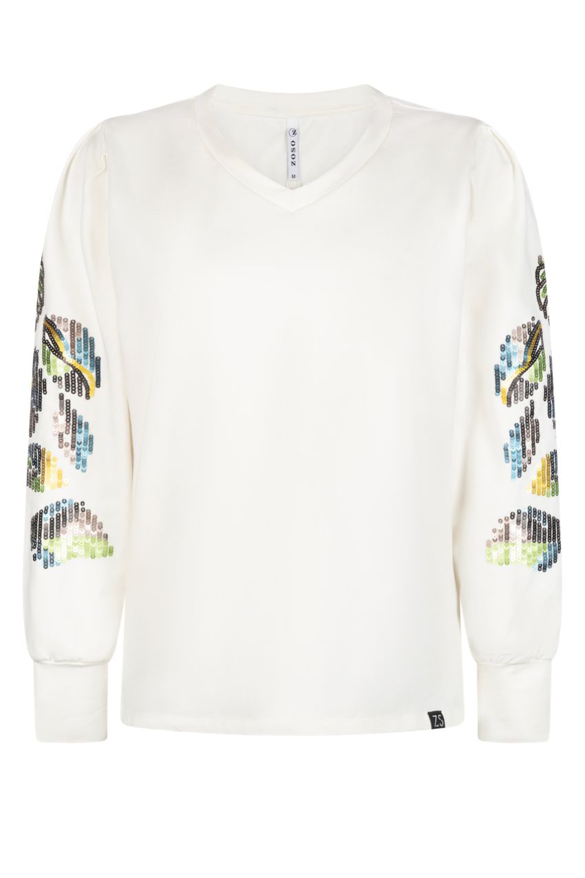 ZOSO 234 Marly Sweater With Pailetten Off White