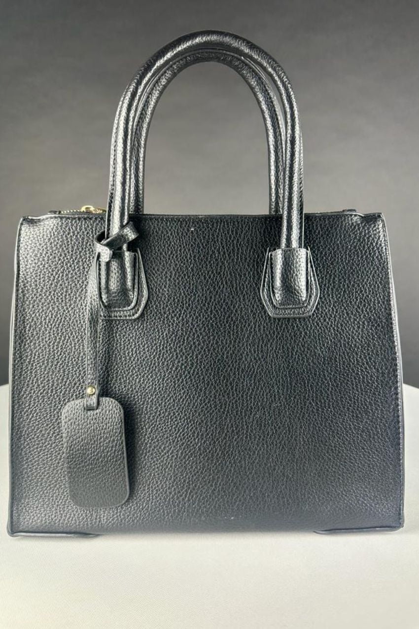 Leather Metallic Handbag Black