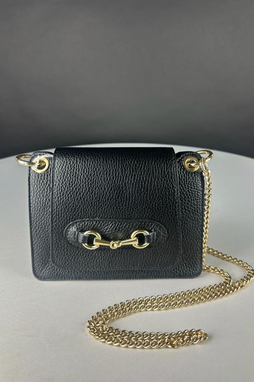 Leather Gold Hardware Bag Black