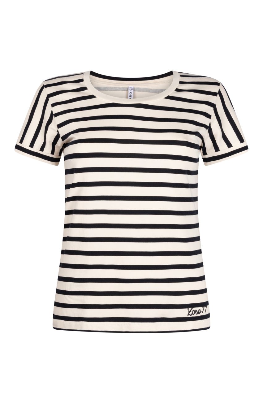 ZOSO 241 Monique Striped T-Shirt Ivory Navy