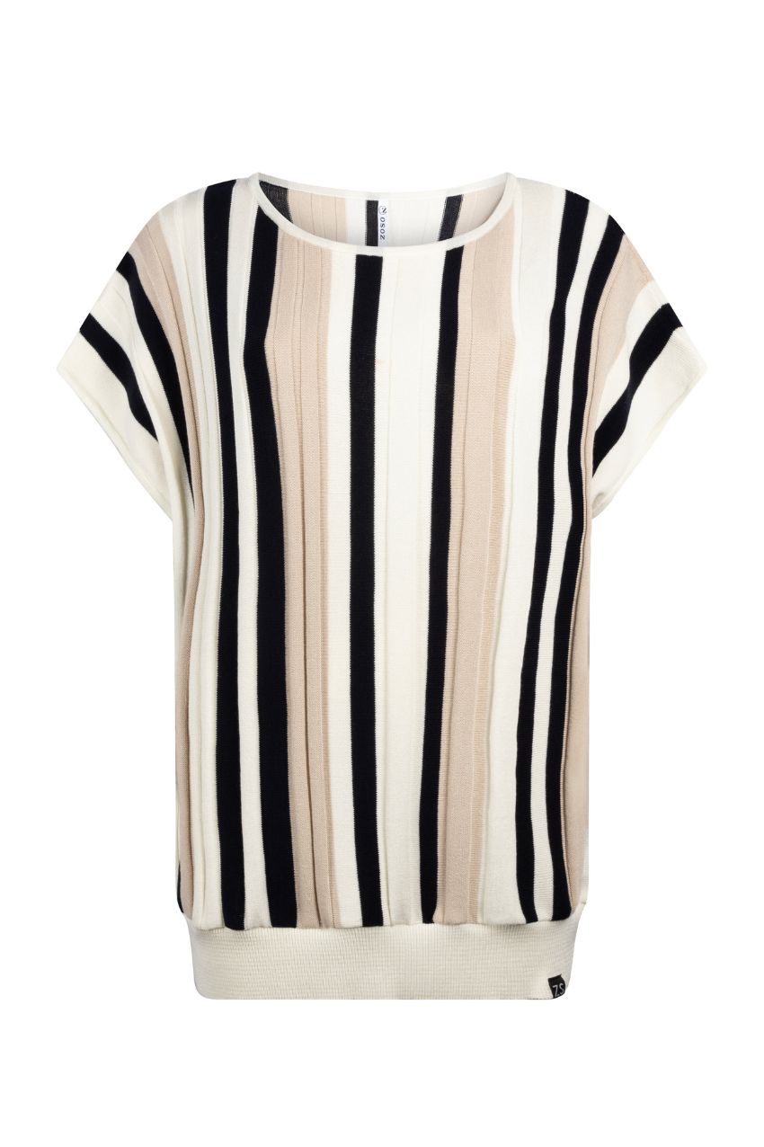 ZOSO 241 Vicky Knitted Striped Sweater Navy Ivory/Sand
